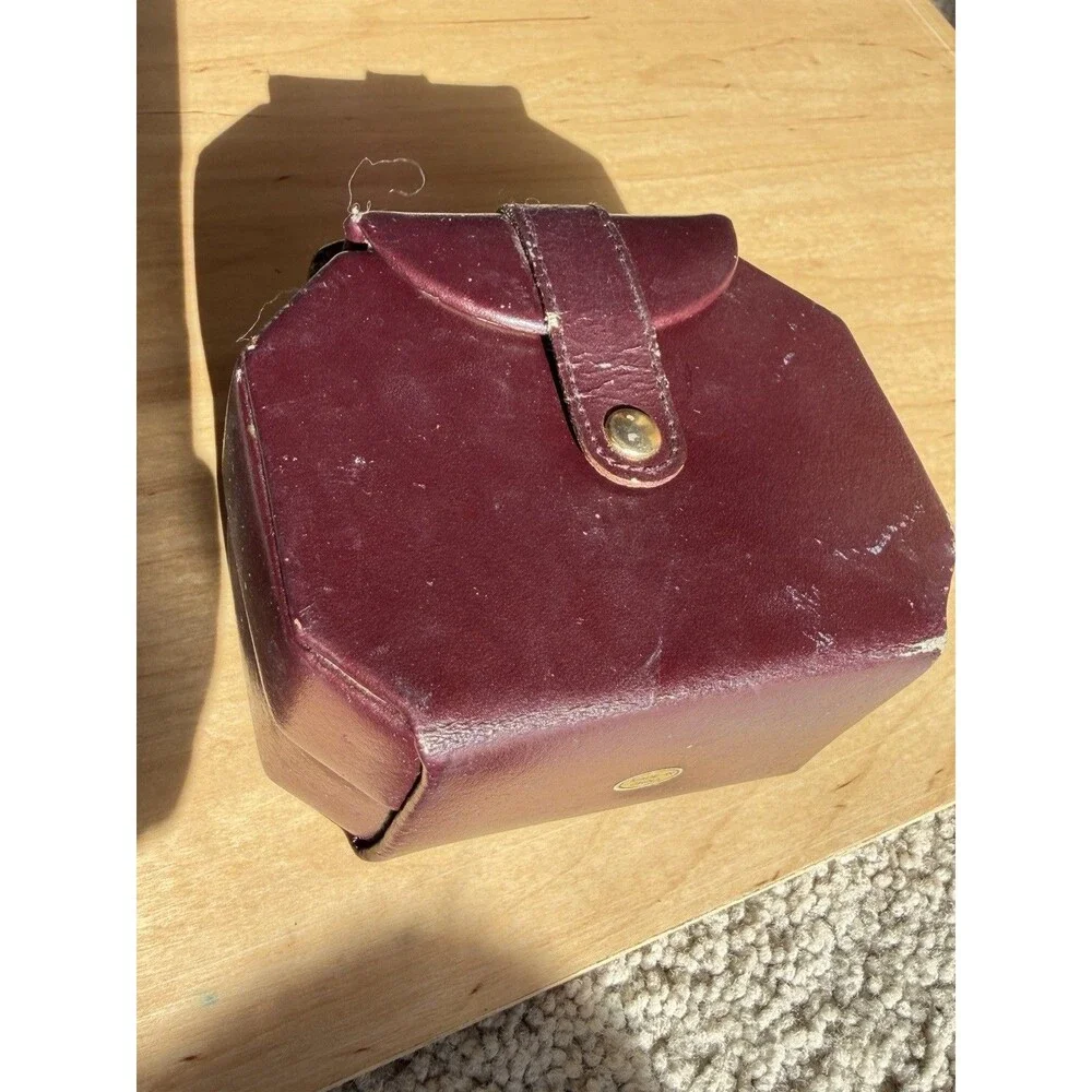 Vintage Burgundy LeatherOctagonal Jewelry Travel Case